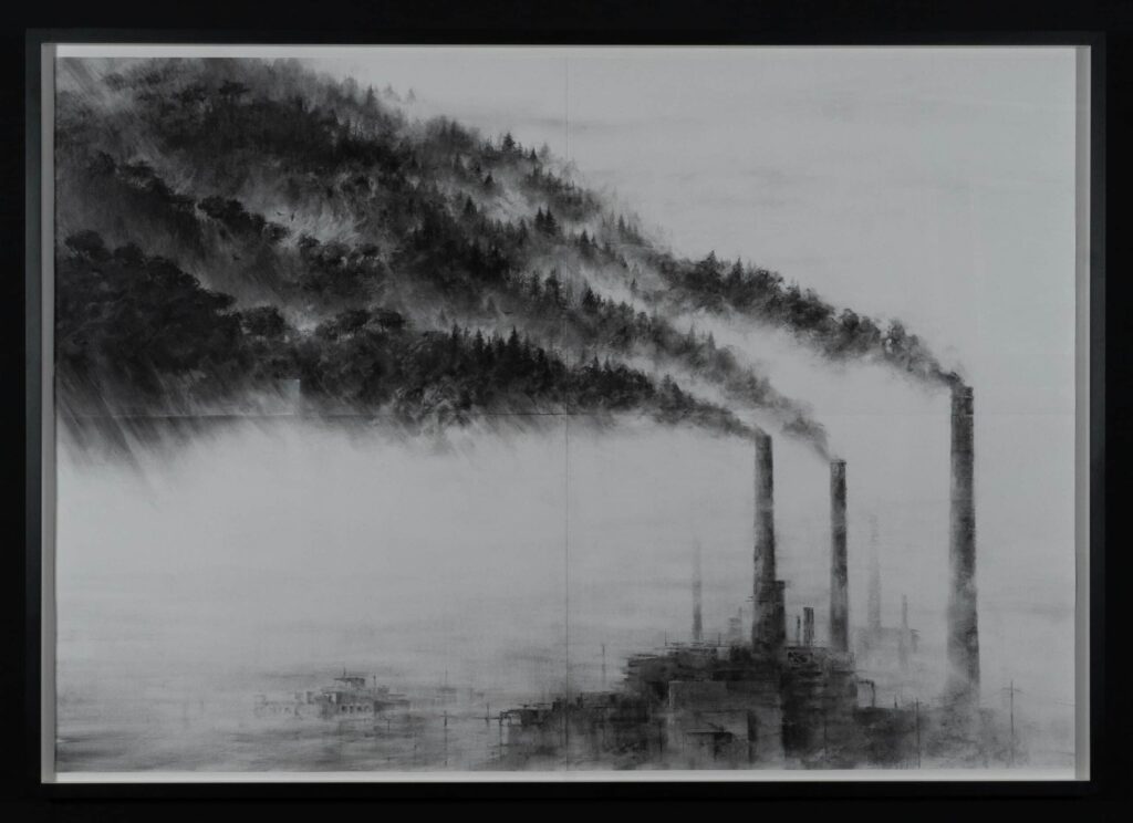 Schwarz-weiss-Bild "Forest" von Pejac in der 25 Ausstellung im MUCA München
