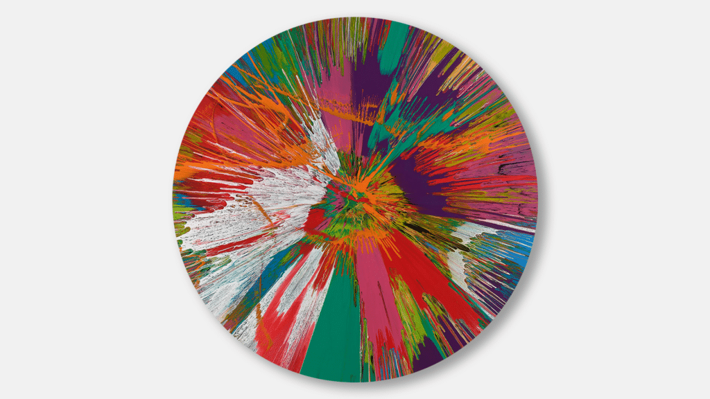 Spin Painting von Damien Hirst aus der Spin Paintings Serie zu sehen in der "The Weight of Things"-Ausstellung im MUCA München